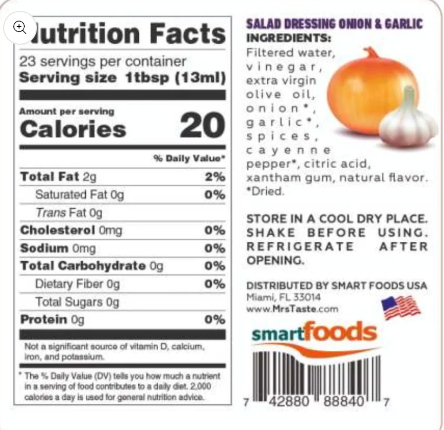 Mrs Taste Low Carb Onion & Garlic Dressing - 350g