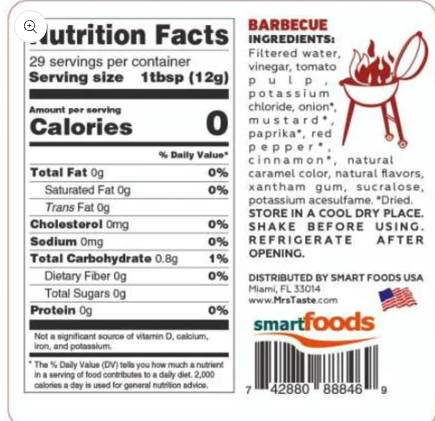 Mrs Taste Low Carb American Spicy BBQ Sauce - 350g - Low Sodium Foods