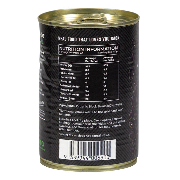 Honest To Goodness Organic Black Beans 400gm - Low Sodium Foods