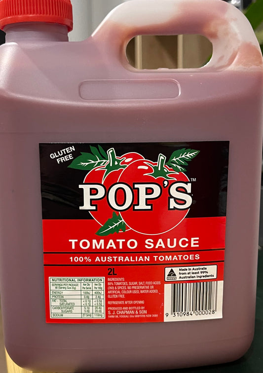 Pop's Tomato Sauce 2 litre. Gluten Free