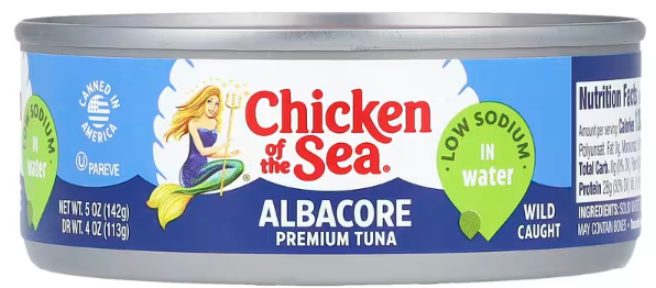 Chicken of the Sea, Albacore, Premium Tuna In Water, No Salt Added, 5 oz (142 g)
