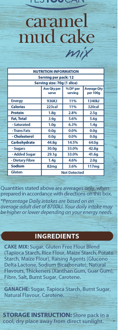 Yes You Can Caramel Mud Cake Mix 550g - Dairy & Gluten Free