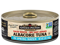 Crown Prince Natural Albacore Tuna Solid White No Added Salt in Spring Water - 142g - Low Sodium Foods
