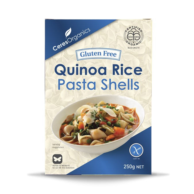 Ceres Quinoa Organic Rice Pasta Shells 250g (Gluten Free) - Low Sodium Foods