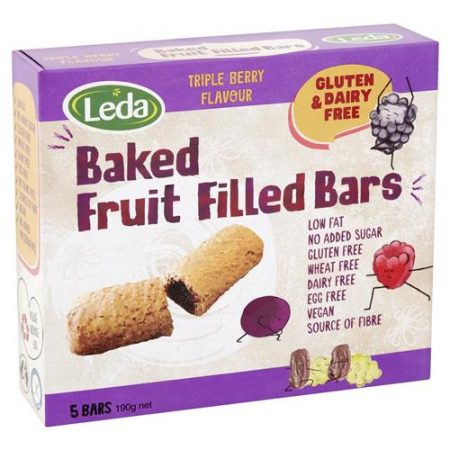 Leda Nutritional Baked Fruit Filled Bar Triple Berry 190g, Gluten & Dairy Free