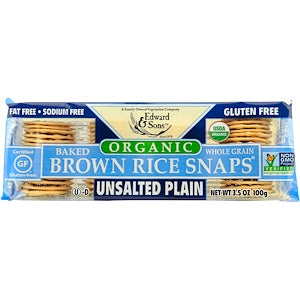 Organic, Plain - Baked Whole Grain Brown Rice Snaps Biscuits, Unsalted